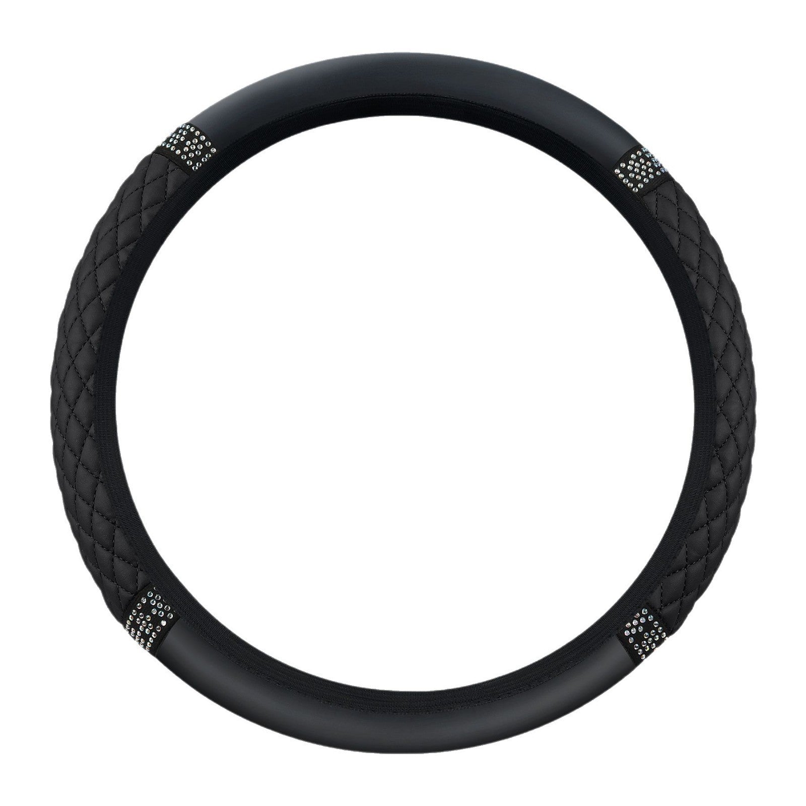 Inner Ring-Free Leather Steering Wheel Cover (37-38cm), 3D Embroidered with Diamond Embellishments, Non-Slip & Breathable