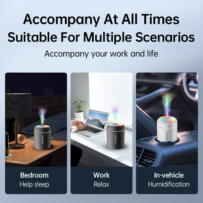 180ML USB Aroma Diffuser and Humidifier, 2-in-1 Essential Oil Mist Maker with Colorful Lights for Car and Home