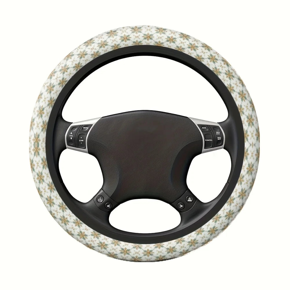 1pc Car Steering Wheel Cover with Elegant Snowflake Pattern Brown Yellow Winter Design Non-Slip Grip, Fit for All Vehicles
