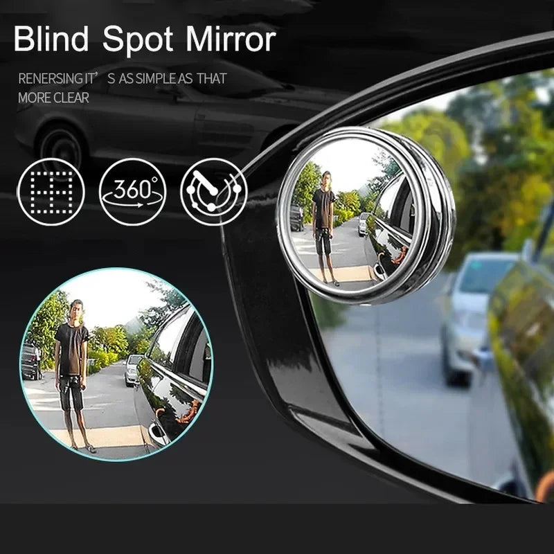2Pcs 360° Adjustable Blind Spot Mirrors, Wide-Angle Convex Rearview Mirror with Round Frame for Car & Reversing Safety