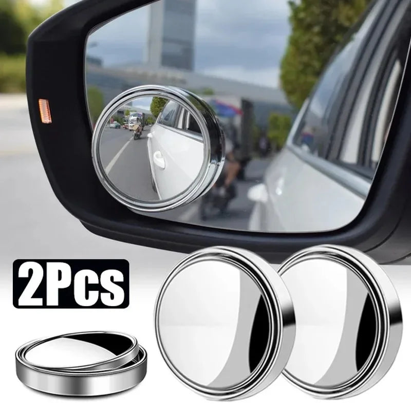 2Pcs 360° Adjustable Blind Spot Mirrors, Wide-Angle Convex Rearview Mirror with Round Frame for Car & Reversing Safety