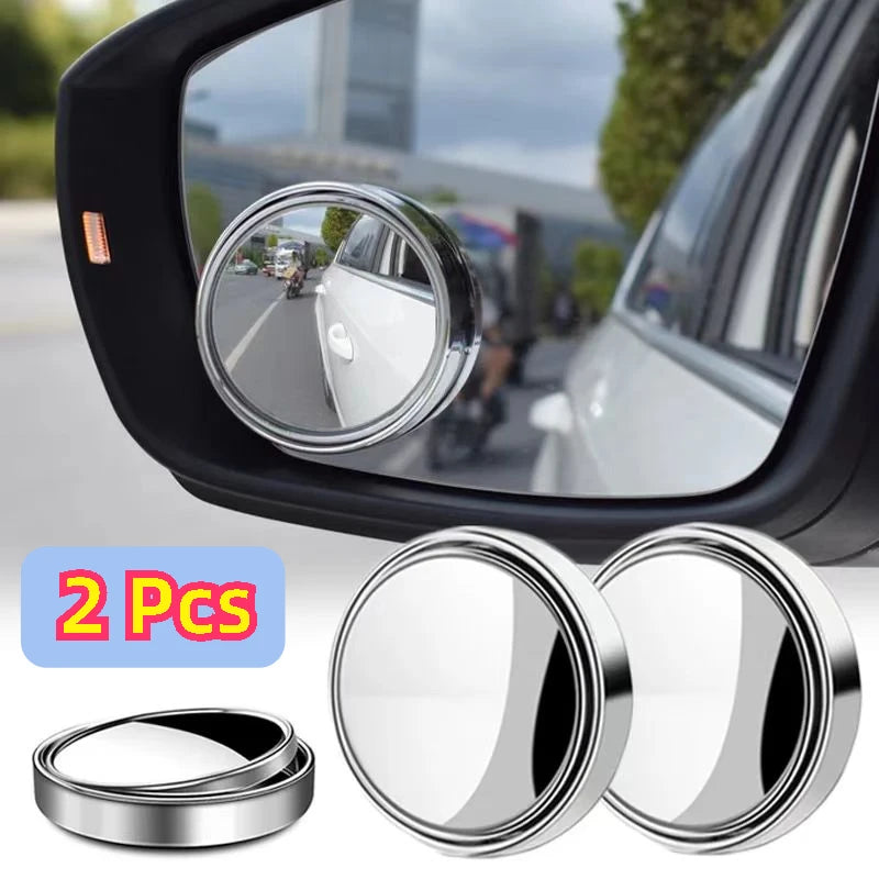 2Pcs 360° Adjustable Blind Spot Mirrors, Wide-Angle Convex Rearview Mirror with Round Frame for Car & Reversing Safety