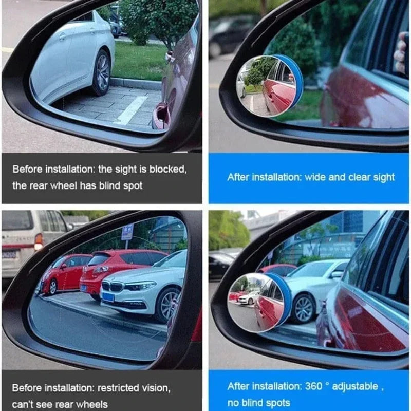 2Pcs 360° Adjustable Blind Spot Mirrors, Wide-Angle Convex Rearview Mirror with Round Frame for Car & Reversing Safety