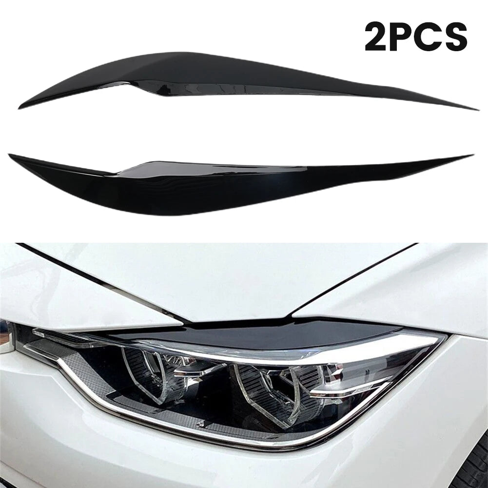 2Pcs Gloss Black Headlight Eyebrows for BMW 3 Series F30/F35 (2013-2018), ABS Cover Trim