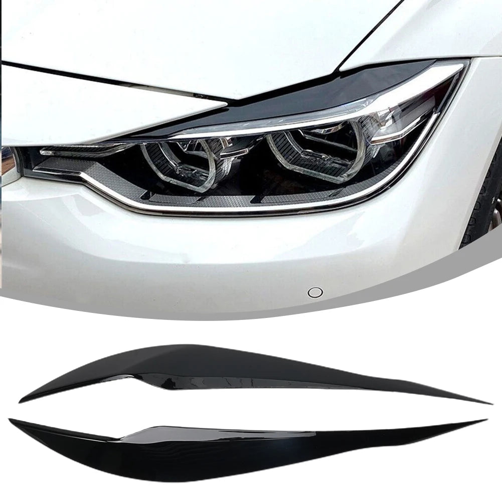 2Pcs Gloss Black Headlight Eyebrows for BMW 3 Series F30/F35 (2013-2018), ABS Cover Trim