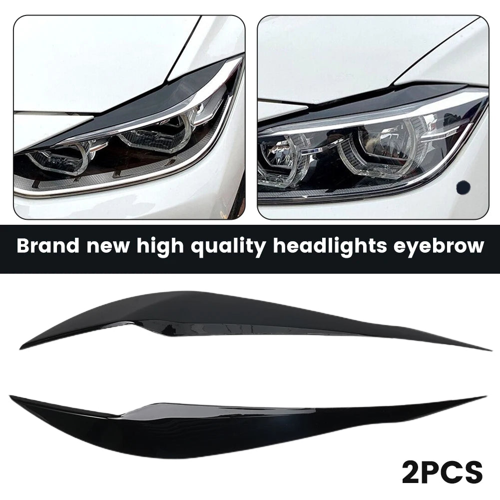 2Pcs Gloss Black Headlight Eyebrows for BMW 3 Series F30/F35 (2013-2018), ABS Cover Trim