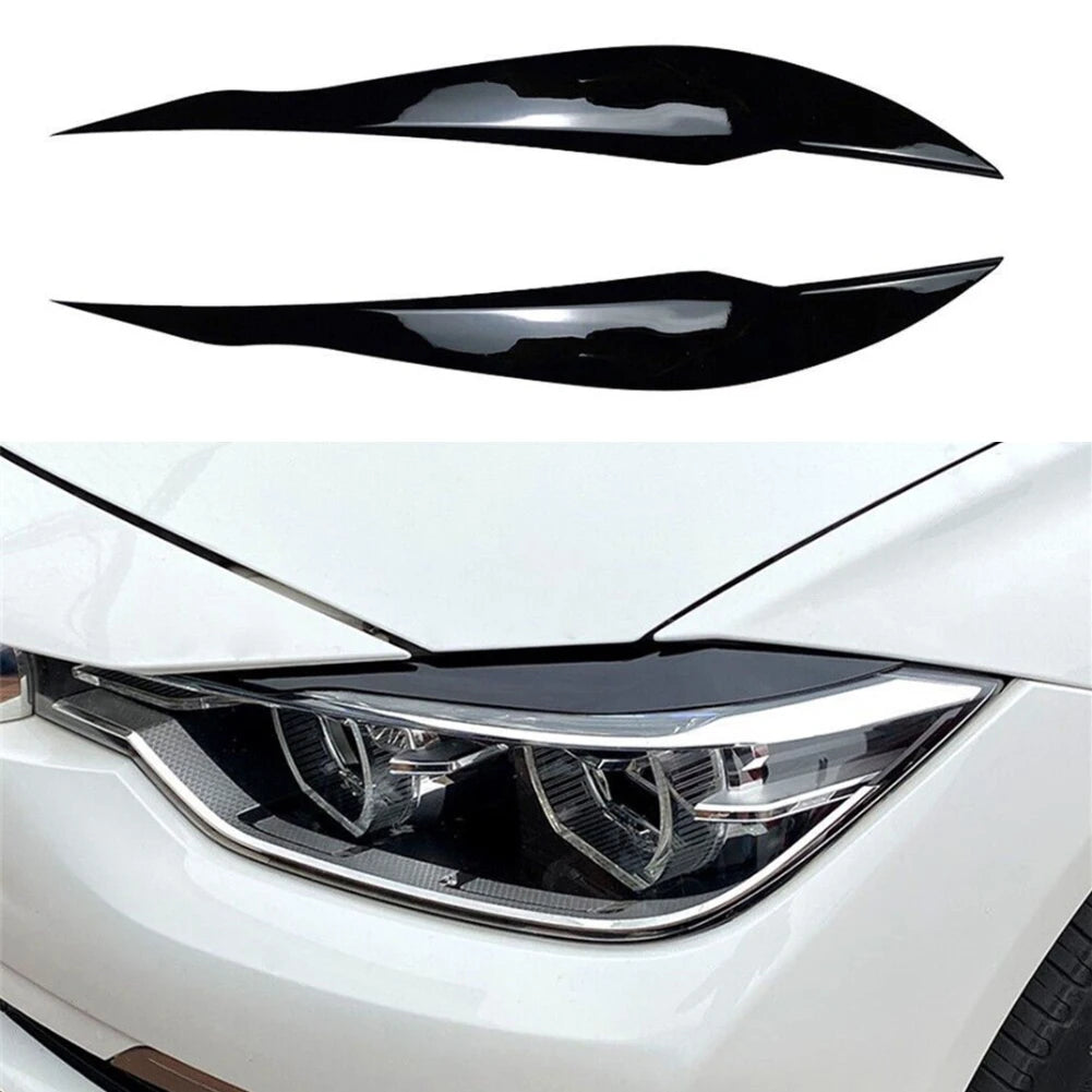 2Pcs Gloss Black Headlight Eyebrows for BMW 3 Series F30/F35 (2013-2018), ABS Cover Trim