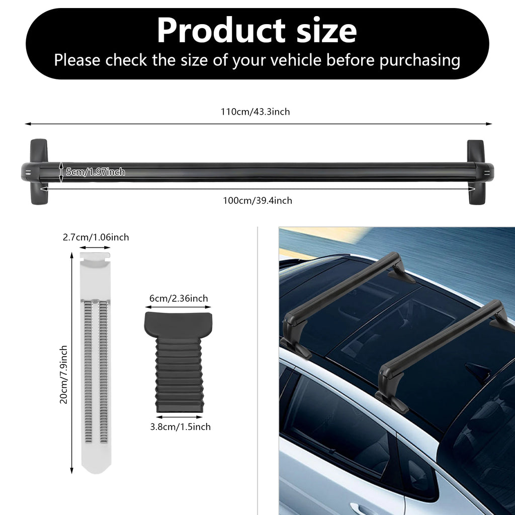 2Pcs 1M Aluminum Roof Cross Bars, Heavy-Duty Lockable Luggage Carrier for 4/5 Door Cars, Universal Rooftop Rack System