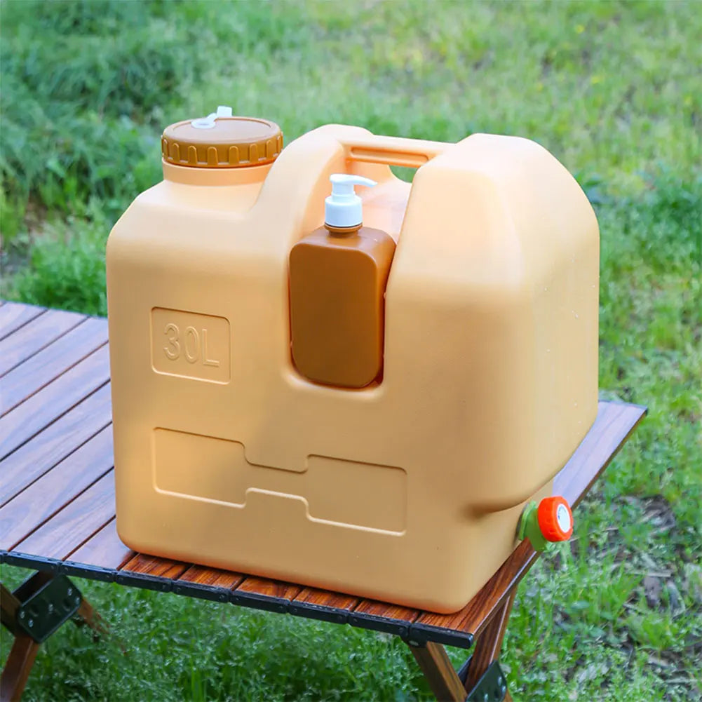 30L Water Jug with Spigot, Large Capacity Water Storage Container & Bucket for Outdoor Camping, Includes Hand Sanitizer Bottle