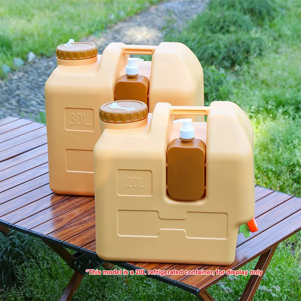 30L Water Jug with Spigot, Large Capacity Water Storage Container & Bucket for Outdoor Camping, Includes Hand Sanitizer Bottle