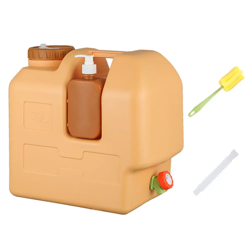 30L Water Jug with Spigot, Large Capacity Water Storage Container & Bucket for Outdoor Camping, Includes Hand Sanitizer Bottle