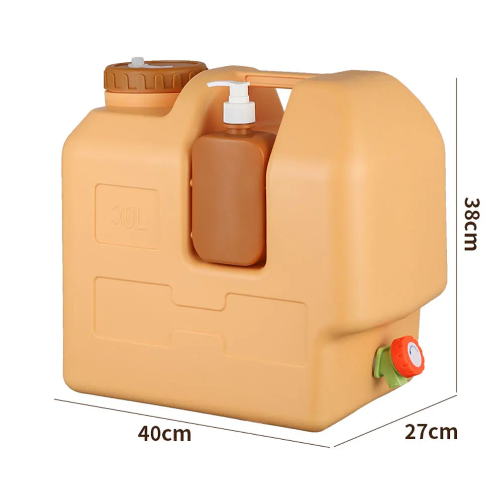 30L Water Jug with Spigot, Large Capacity Water Storage Container & Bucket for Outdoor Camping, Includes Hand Sanitizer Bottle
