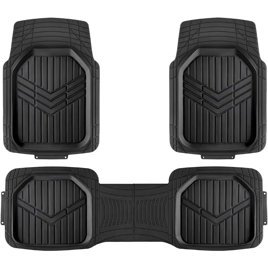 3Piece AllWeather Heavy Duty Full Set Rubber Floor Mats for Universal Fit in Cars SUVs and Trucks Black Trim to Customize Durab