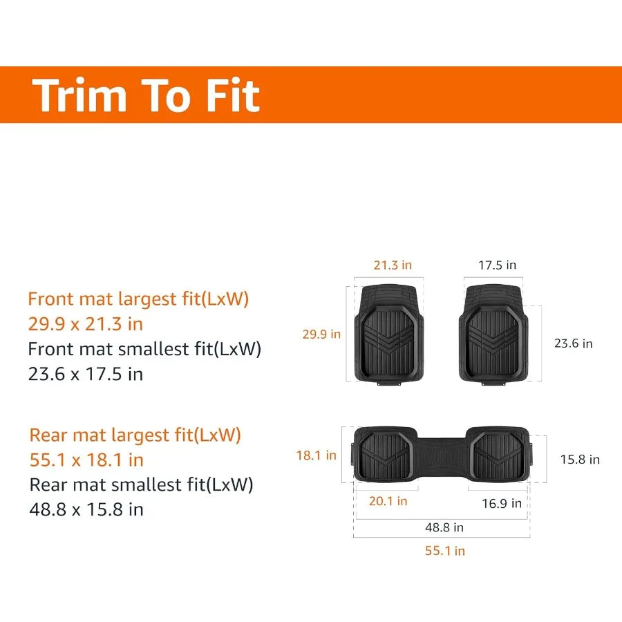 3Piece AllWeather Heavy Duty Full Set Rubber Floor Mats for Universal Fit in Cars SUVs and Trucks Black Trim to Customize Durab
