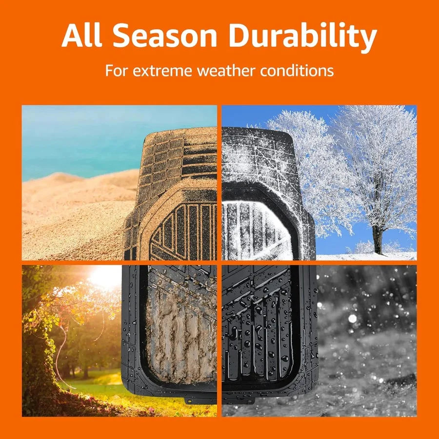 3Piece AllWeather Heavy Duty Full Set Rubber Floor Mats for Universal Fit in Cars SUVs and Trucks Black Trim to Customize Durab
