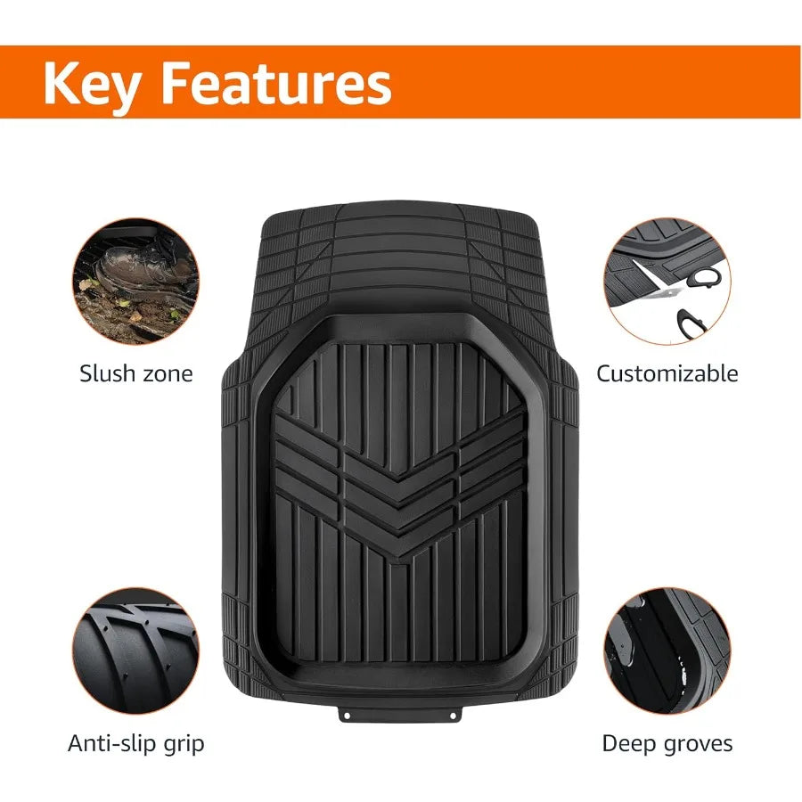 3Piece AllWeather Heavy Duty Full Set Rubber Floor Mats for Universal Fit in Cars SUVs and Trucks Black Trim to Customize Durab