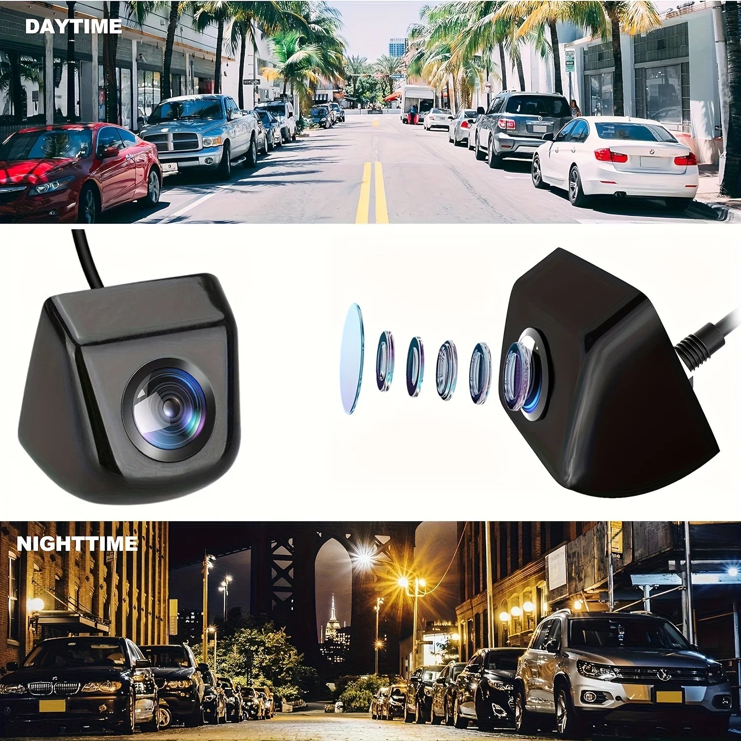 4-Pin HD Night Vision Wide Angle Backup Camera with Front & Rear Views, Easy Install - 480P Video, Vehicle Safety Accessory