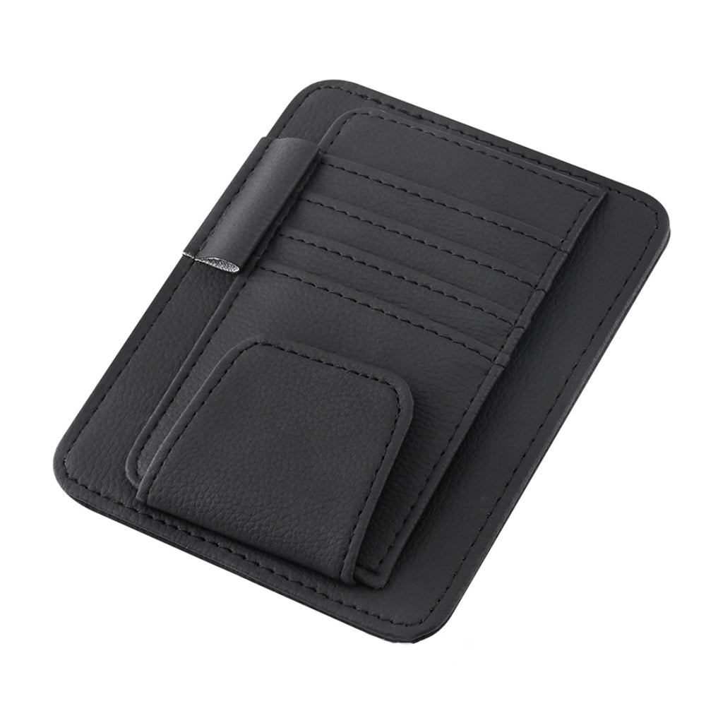 Universal Sun Visor Organizer, Leather Multi-Pocket Storage for Cards, Glasses and Pens