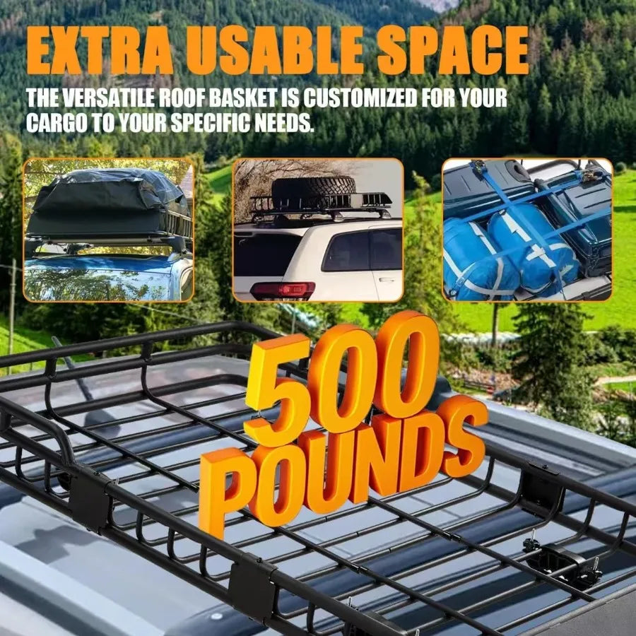 64x39" Universal Roof Rack Basket, Robust 550lb Cargo Carrier for SUV & Truck, All-Weather Durable Car Top Luggage System