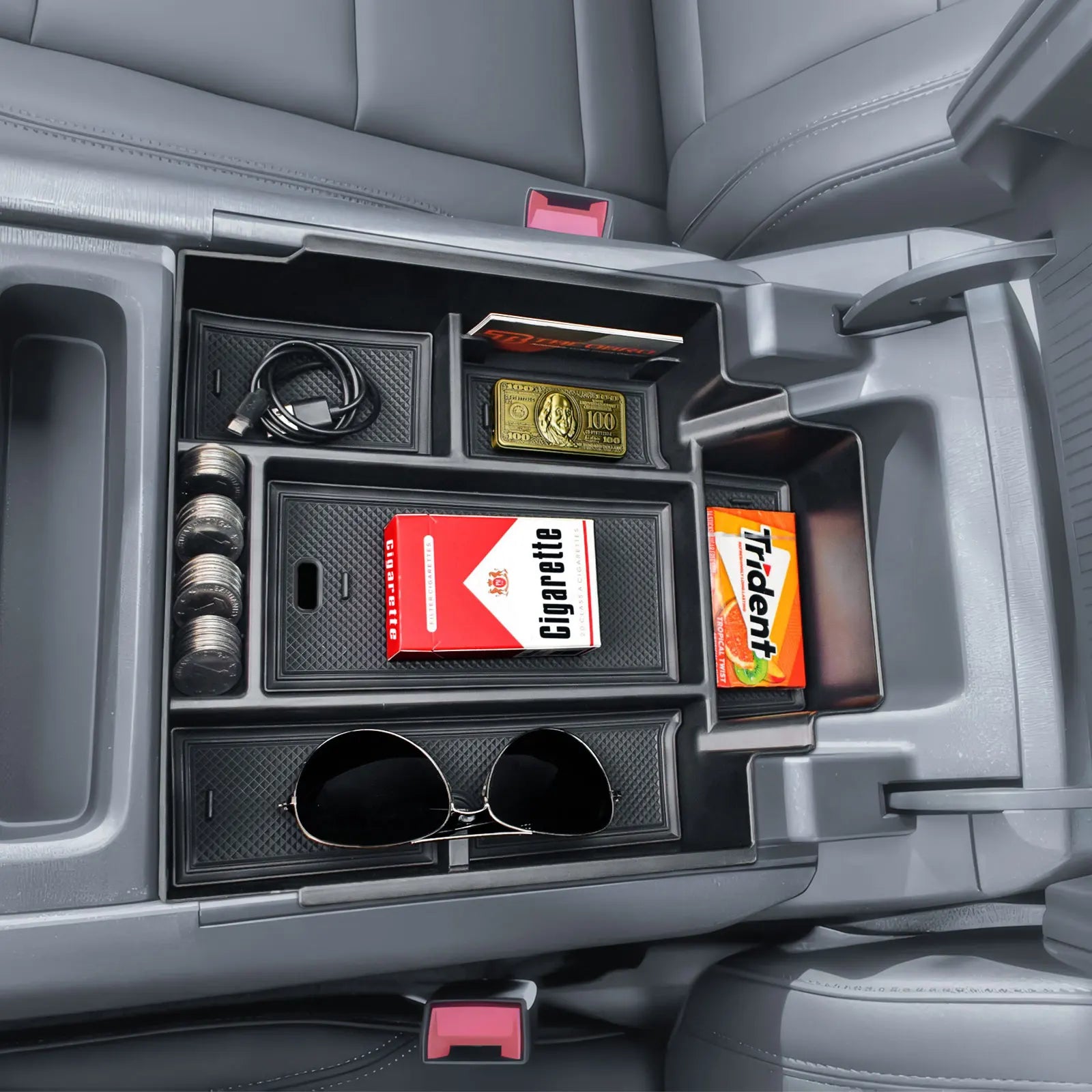 Armrest Box Storage Center Console Organizer For 2024-2025 Chevy Silverado EV Work Truck (WT) Car Secondary Center Console Box