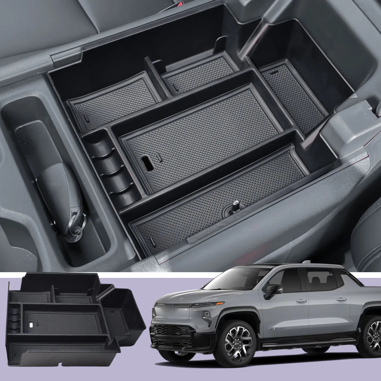Armrest Box Storage Center Console Organizer For 2024-2025 Chevy Silverado EV Work Truck (WT) Car Secondary Center Console Box