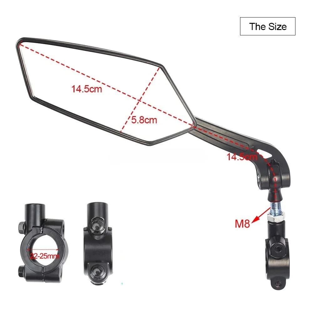 Wide-Angle Rearview Mirror for Bike & Scooter, Fully Adjustable Handlebar Mount with Rotatable Clear Lens for Cycling Safety