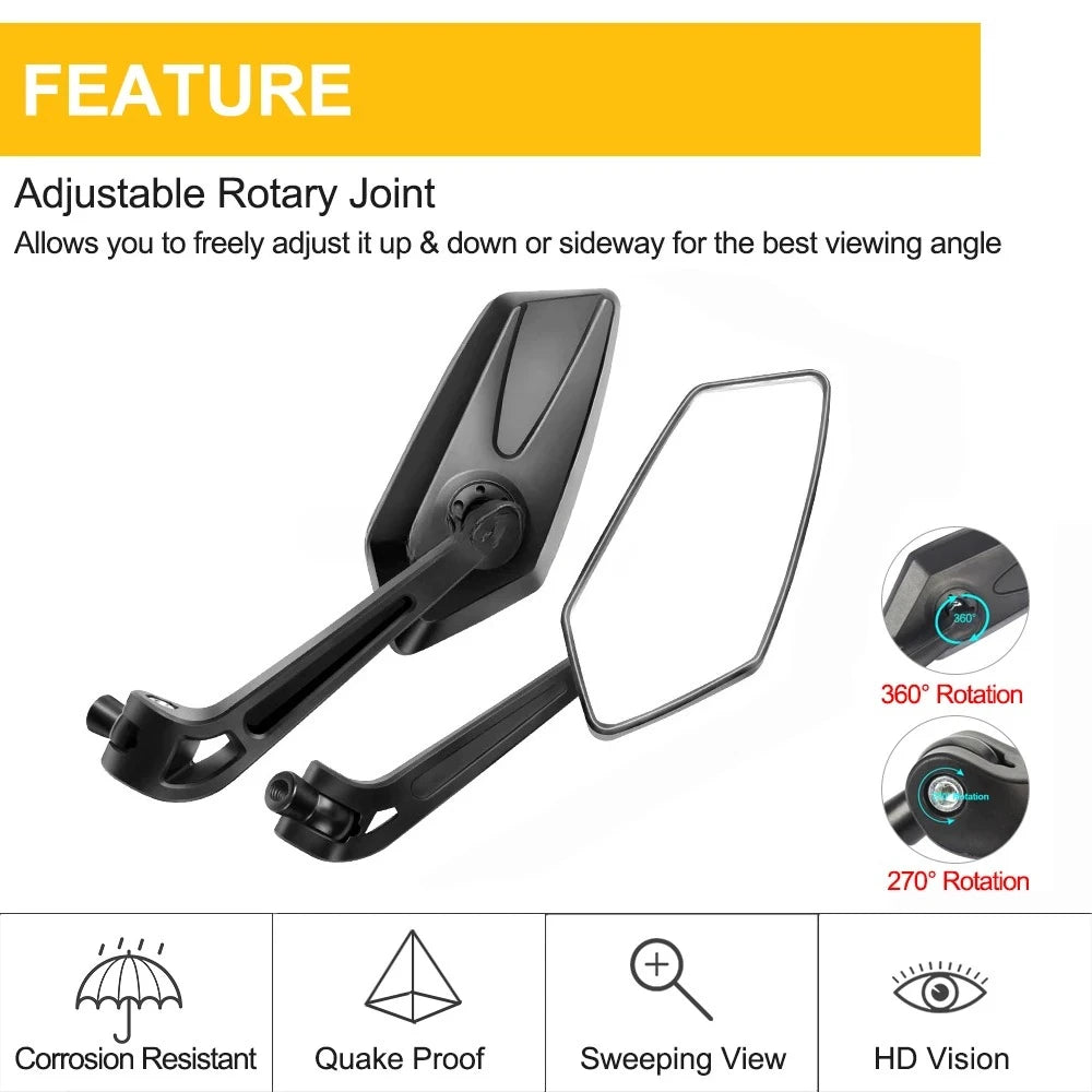 Wide-Angle Rearview Mirror for Bike & Scooter, Fully Adjustable Handlebar Mount with Rotatable Clear Lens for Cycling Safety