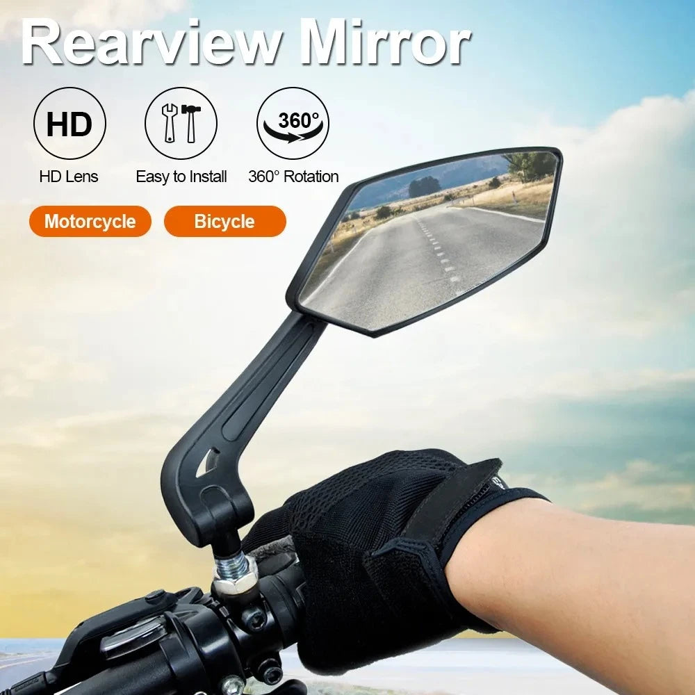 Wide-Angle Rearview Mirror for Bike & Scooter, Fully Adjustable Handlebar Mount with Rotatable Clear Lens for Cycling Safety