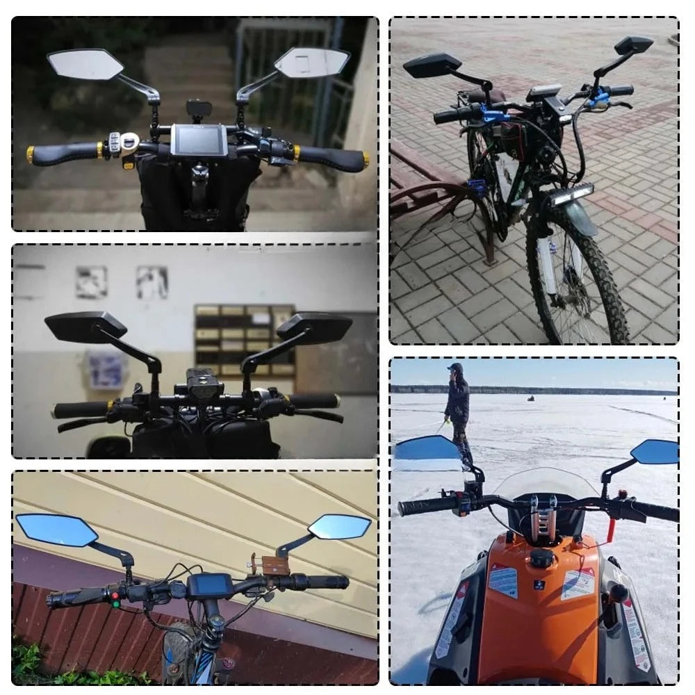 Wide-Angle Rearview Mirror for Bike & Scooter, Fully Adjustable Handlebar Mount with Rotatable Clear Lens for Cycling Safety