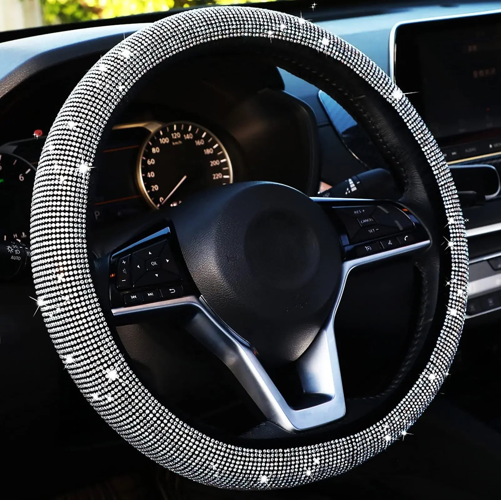 Bling Car Steering Wheel Cover, Crystal Diamond Rhinestone Protector for SUV & Car, Sparkling Auto Decoration Accessory