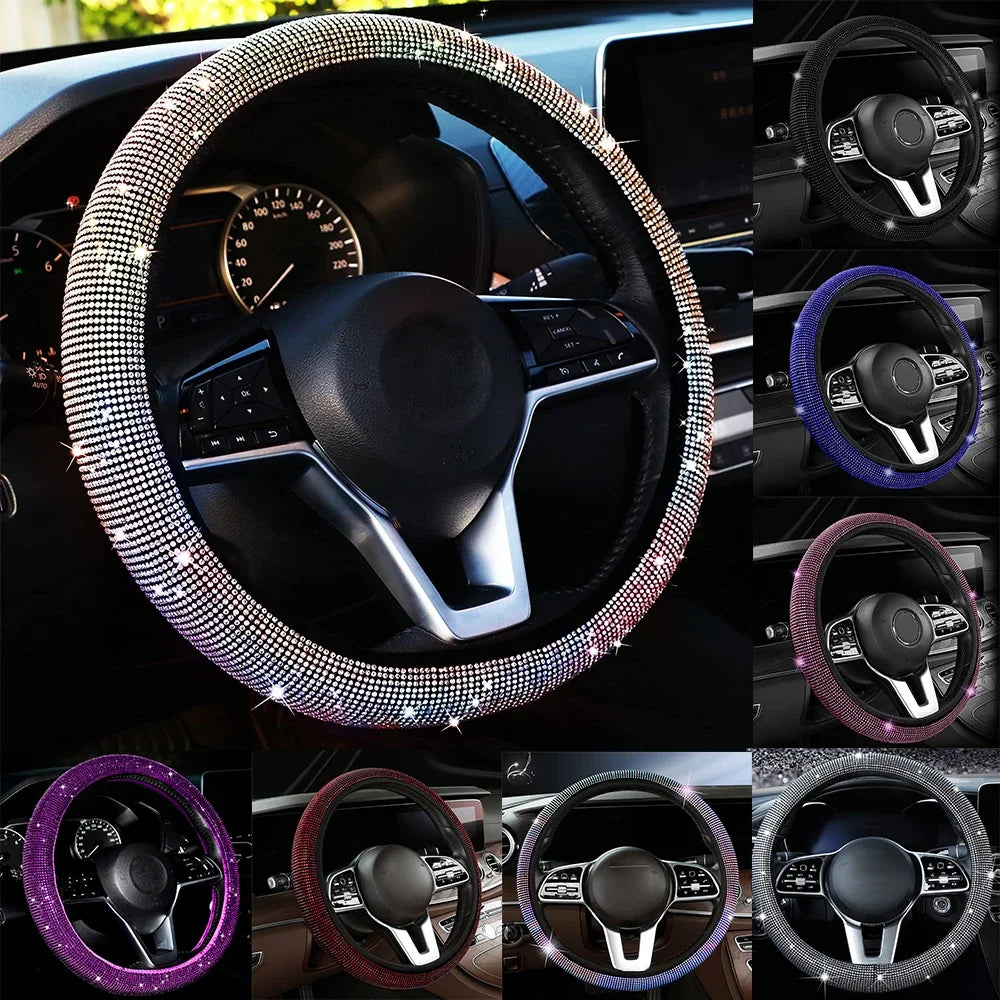 Bling Car Steering Wheel Cover, Crystal Diamond Rhinestone Protector for SUV & Car, Sparkling Auto Decoration Accessory