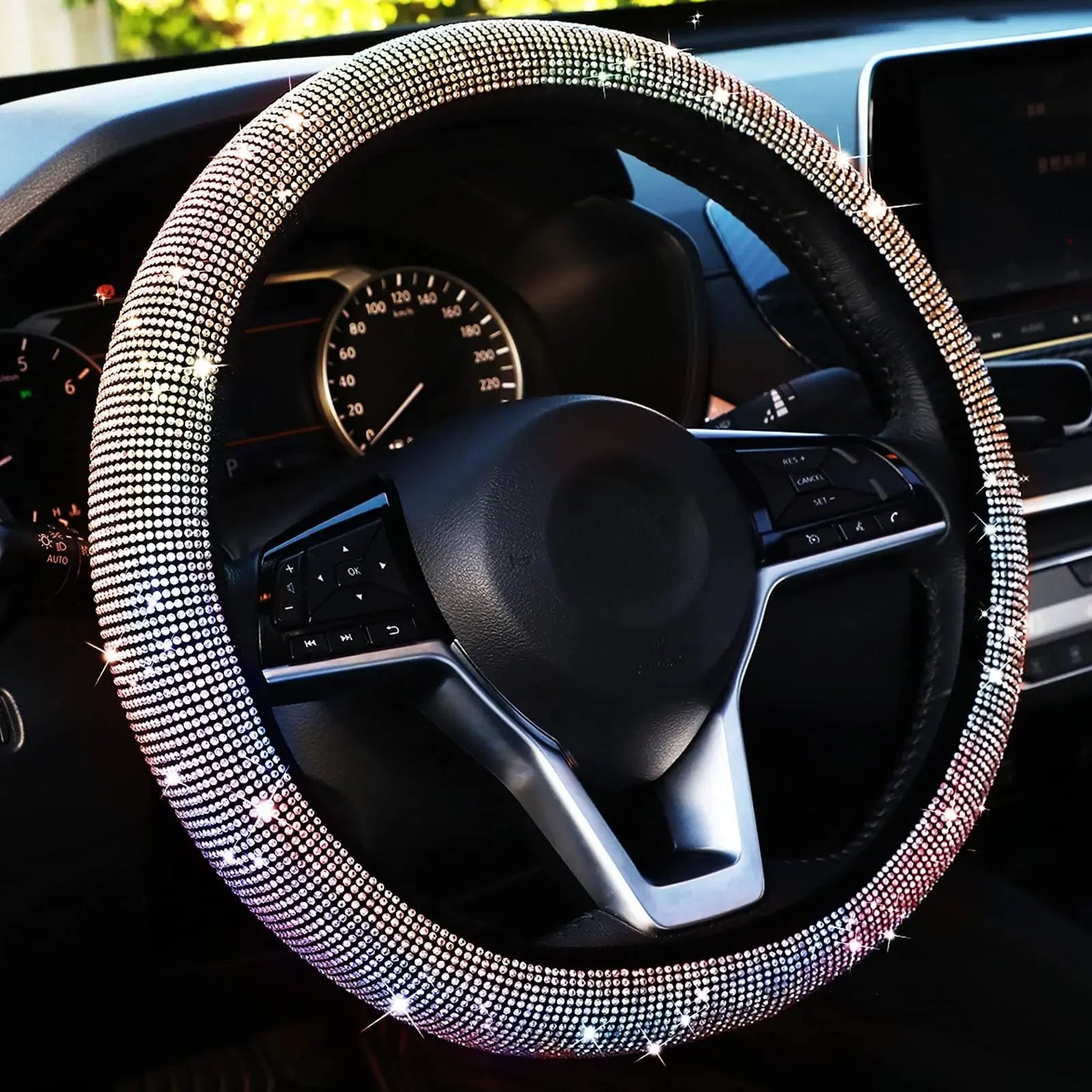 Bling Car Steering Wheel Cover, Crystal Diamond Rhinestone Protector for SUV & Car, Sparkling Auto Decoration Accessory