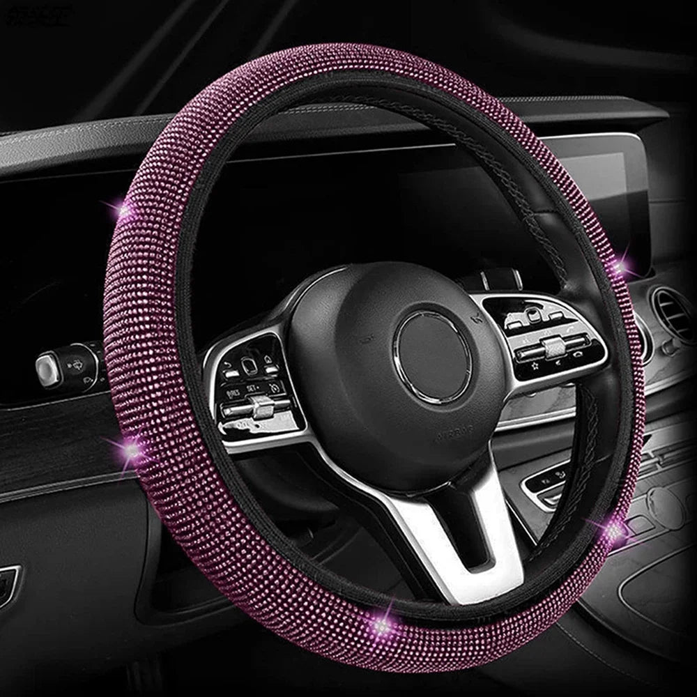 Bling Car Steering Wheel Cover, Crystal Diamond Rhinestone Protector for SUV & Car, Sparkling Auto Decoration Accessory