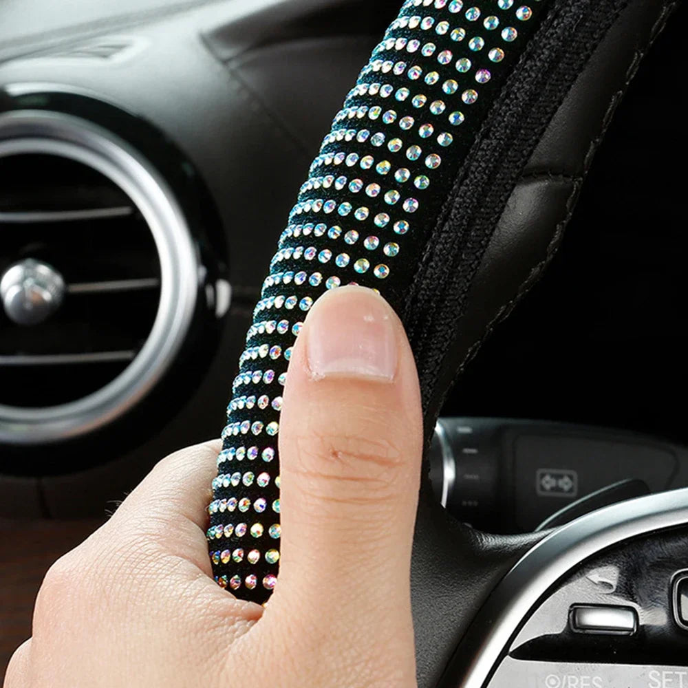 Bling Car Steering Wheel Cover, Crystal Diamond Rhinestone Protector for SUV & Car, Sparkling Auto Decoration Accessory