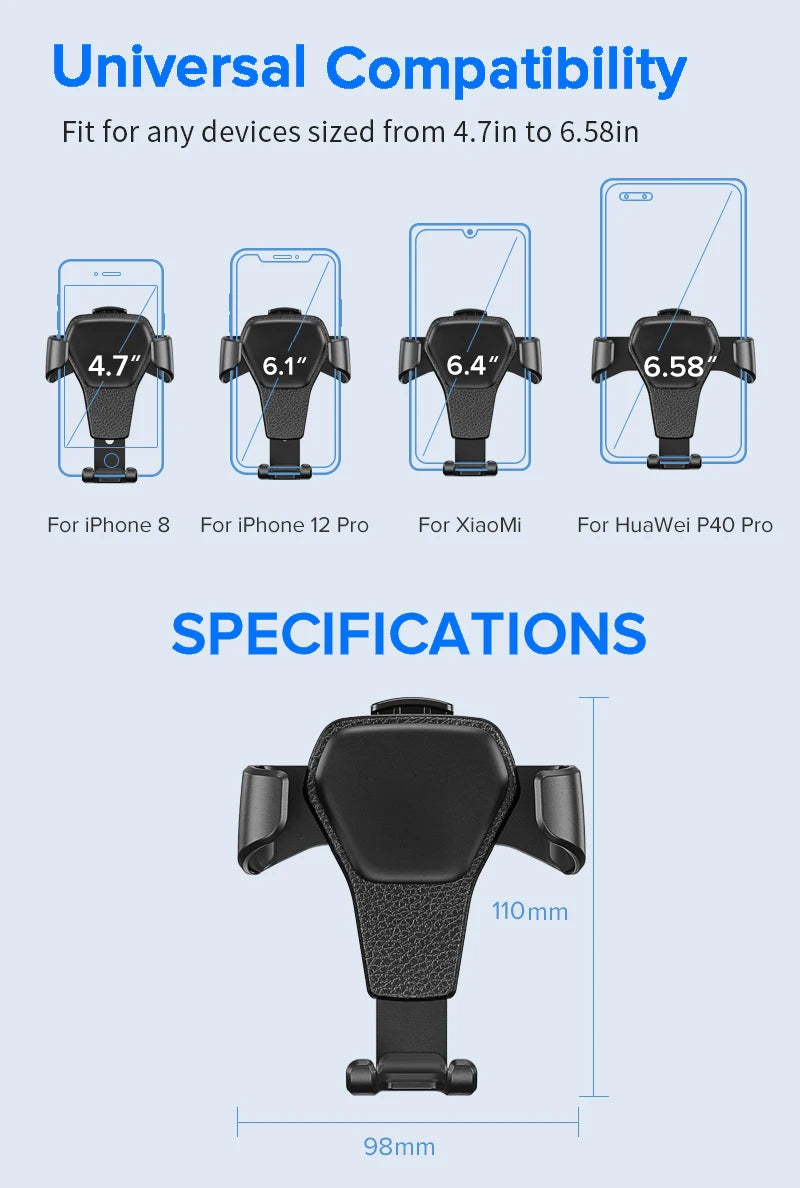 One-Hand Release Car Vent Mount, Universal Air Vent Clip for iPhone, Samsung and More