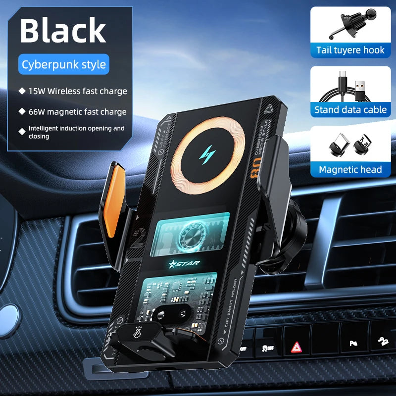 Auto Clamping Car Phone Holder Supporting Wireless Charging 15W/66W Fast Charging