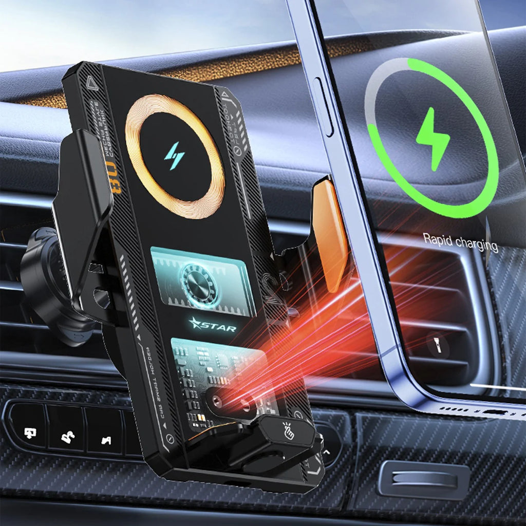 Auto Clamping Car Phone Holder Supporting Wireless Charging 15W/66W Fast Charging