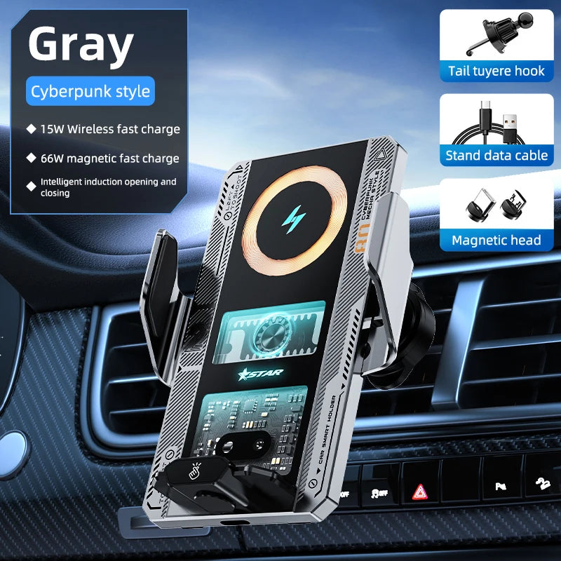 Auto Clamping Car Phone Holder Supporting Wireless Charging 15W/66W Fast Charging