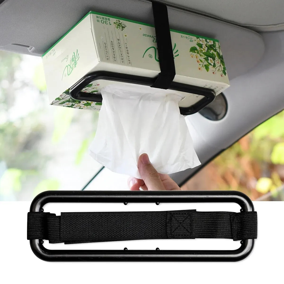 Universal Car Tissue Holder, Visor and Seat Back Mount with Elastic Band for Napkins and Paper Towels