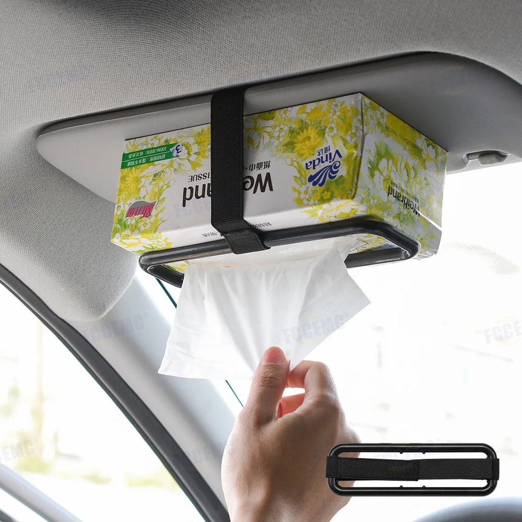 Universal Car Tissue Holder, Visor and Seat Back Mount with Elastic Band for Napkins and Paper Towels