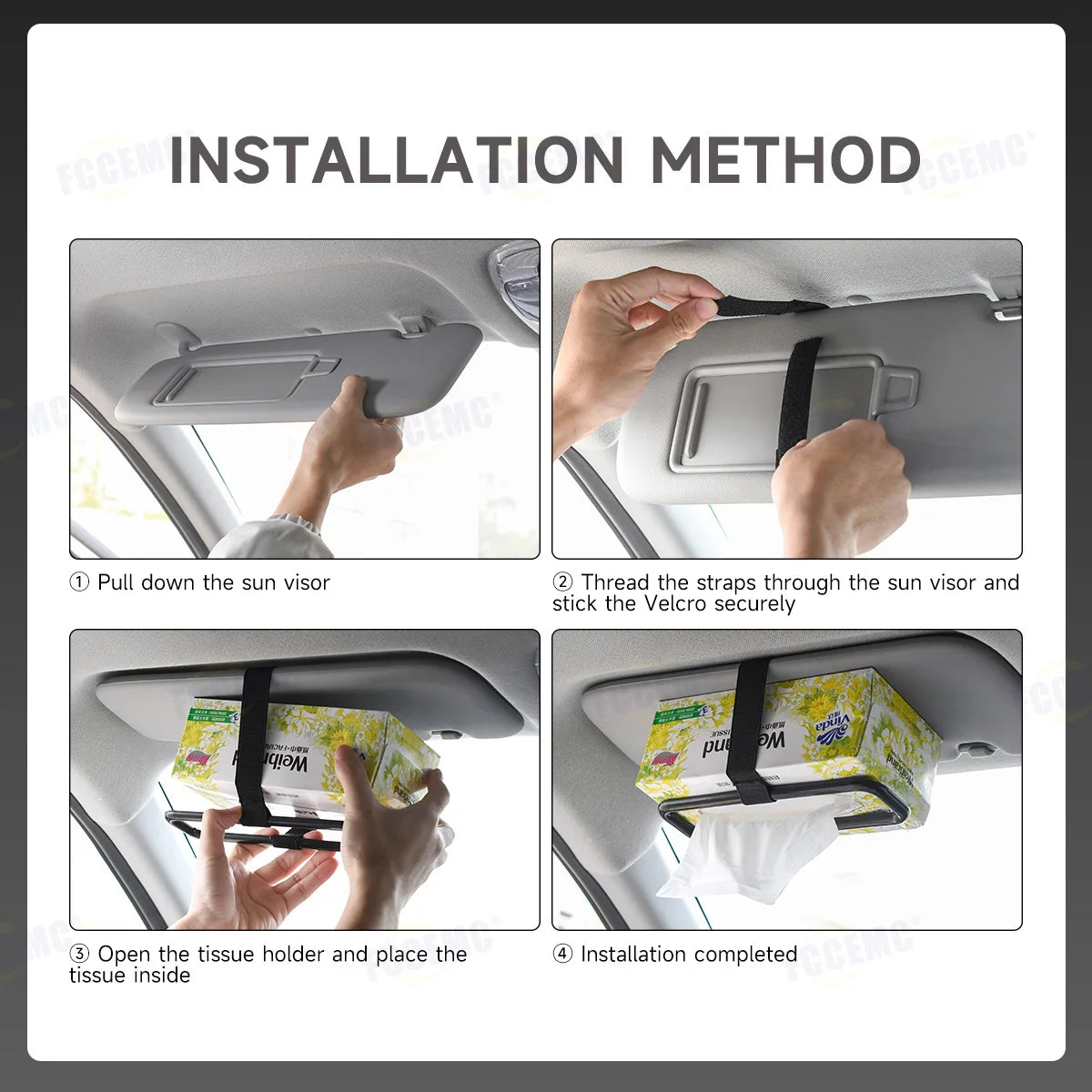 Universal Car Tissue Holder, Visor and Seat Back Mount with Elastic Band for Napkins and Paper Towels