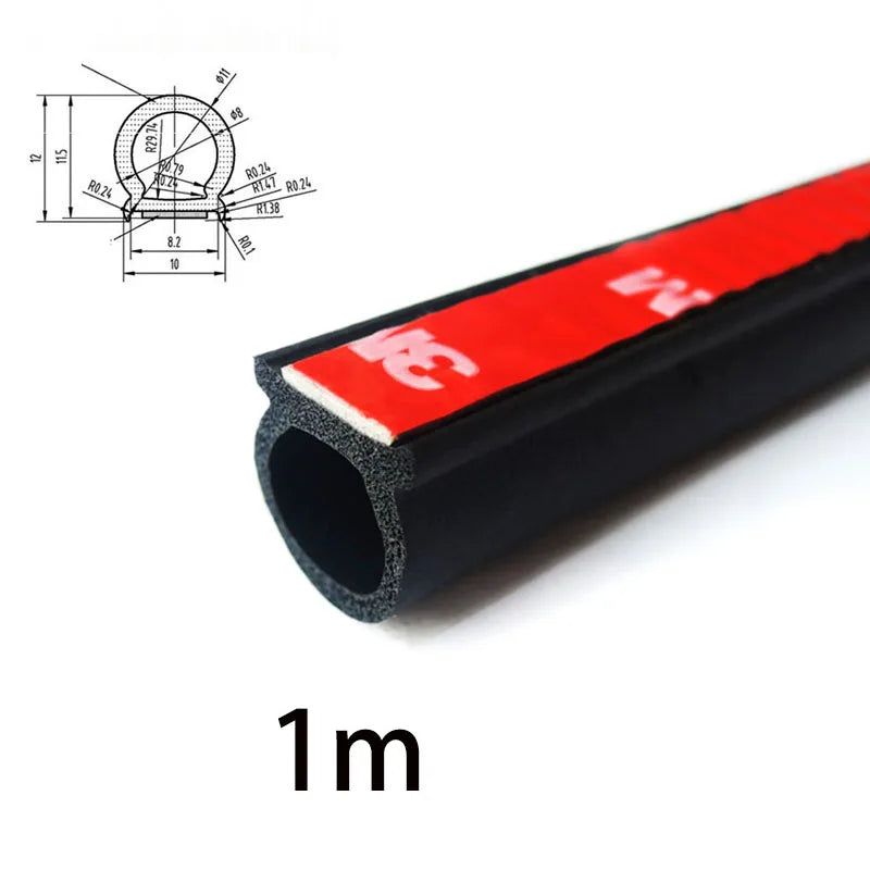 Car Wind & Noise Reduction Seal, D-Shape Self-Adhesive Weatherstrip for Windows & Doors