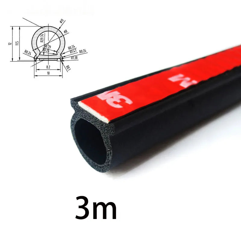 Car Wind & Noise Reduction Seal, D-Shape Self-Adhesive Weatherstrip for Windows & Doors