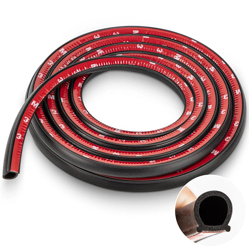 Car Wind & Noise Reduction Seal, D-Shape Self-Adhesive Weatherstrip for Windows & Doors