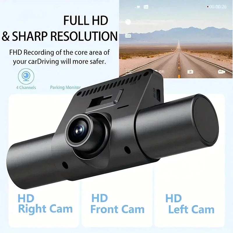 4-Channel 1080P Dash Cam for All-Round View, 360° Car Security Camera with Night Vision and Backup Recording