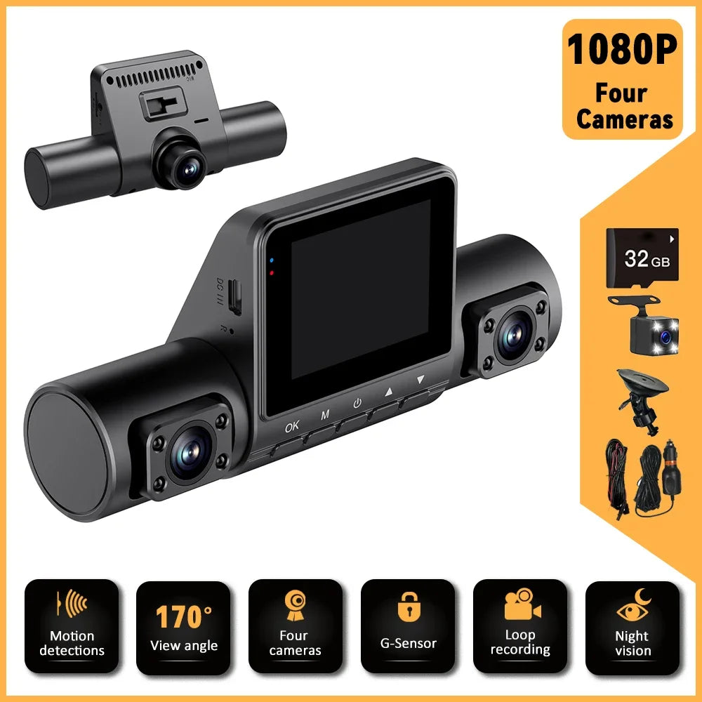 4-Channel 1080P Dash Cam for All-Round View, 360° Car Security Camera with Night Vision and Backup Recording