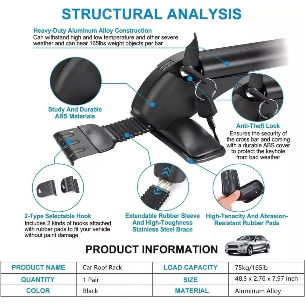 2PCS Aluminum Crossbar Roof Rack, Compatible with Toyota Corolla Hatchback 2018-2022, Luggage & Kayak Carrier Rails
