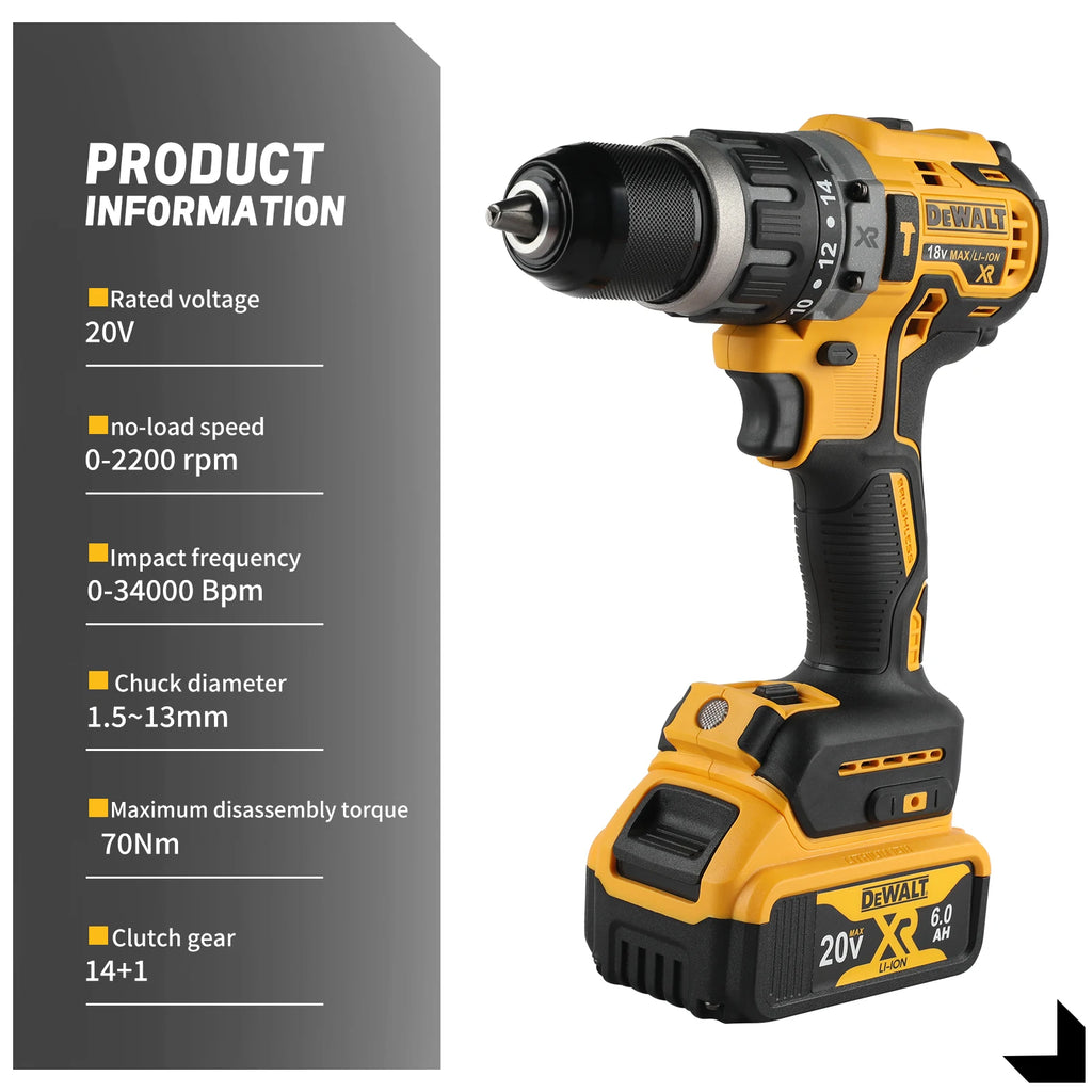 DCD796 20V Brushless Cordless Drill with Ergonomic Design, 14+1 Position Clutch for Precision in Woodworking and DIY Projects