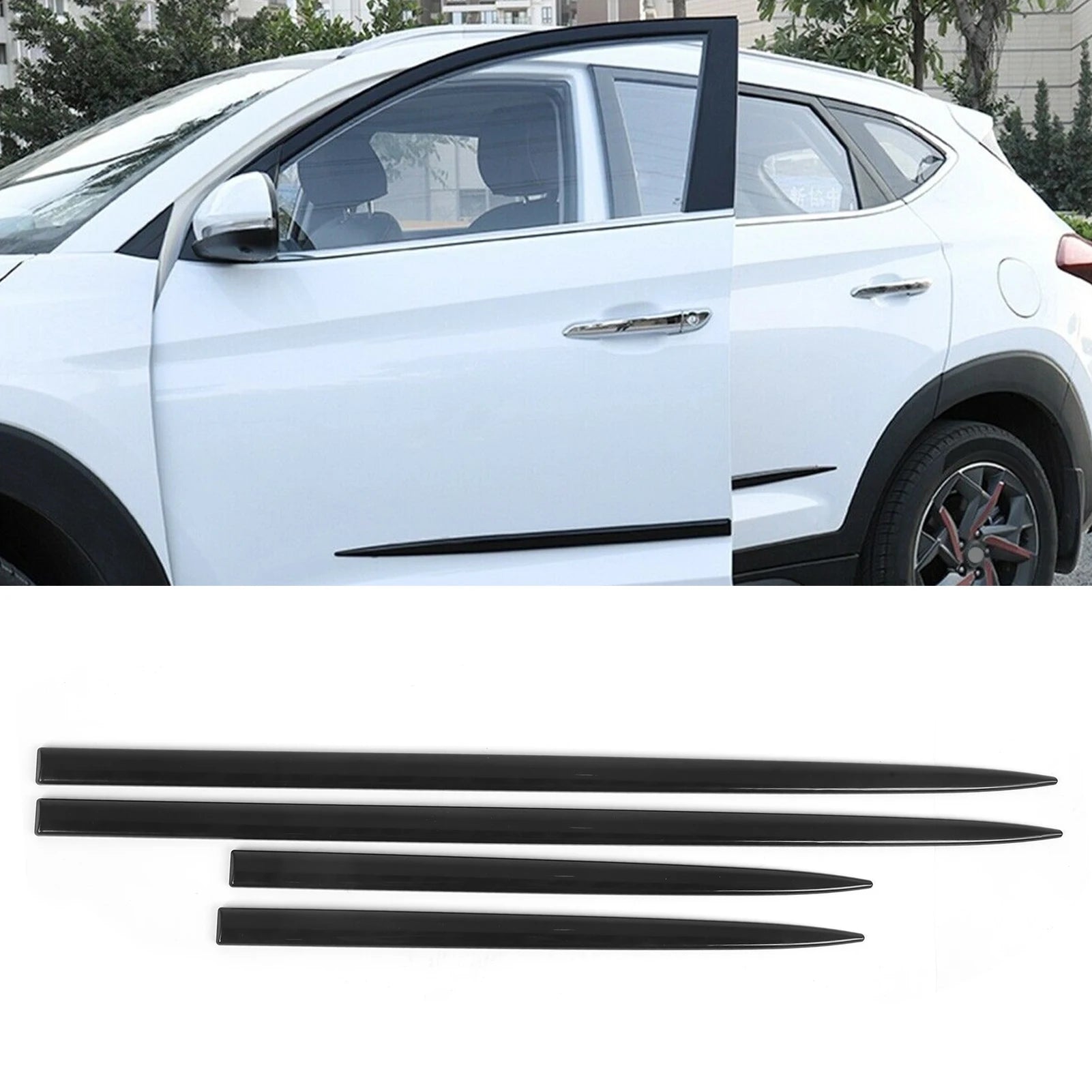 New 4PCS Body Side Trim Waterproof Bright Black  Door Protector Auto Modification Exterior Belt Body Side Molding Door Belt