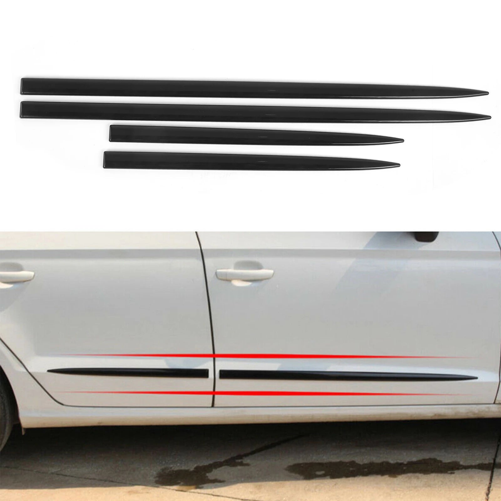 New 4PCS Body Side Trim Waterproof Bright Black  Door Protector Auto Modification Exterior Belt Body Side Molding Door Belt